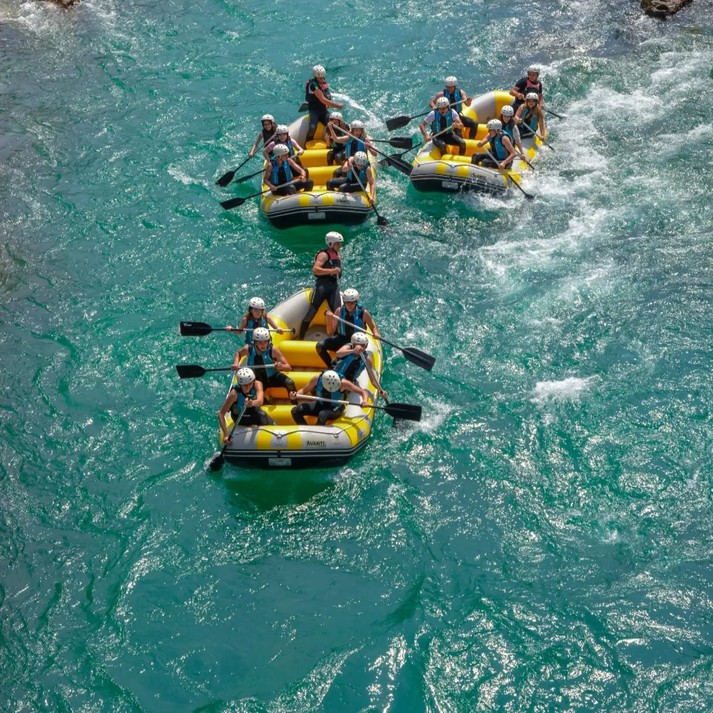 A group rafting on the Neretva river