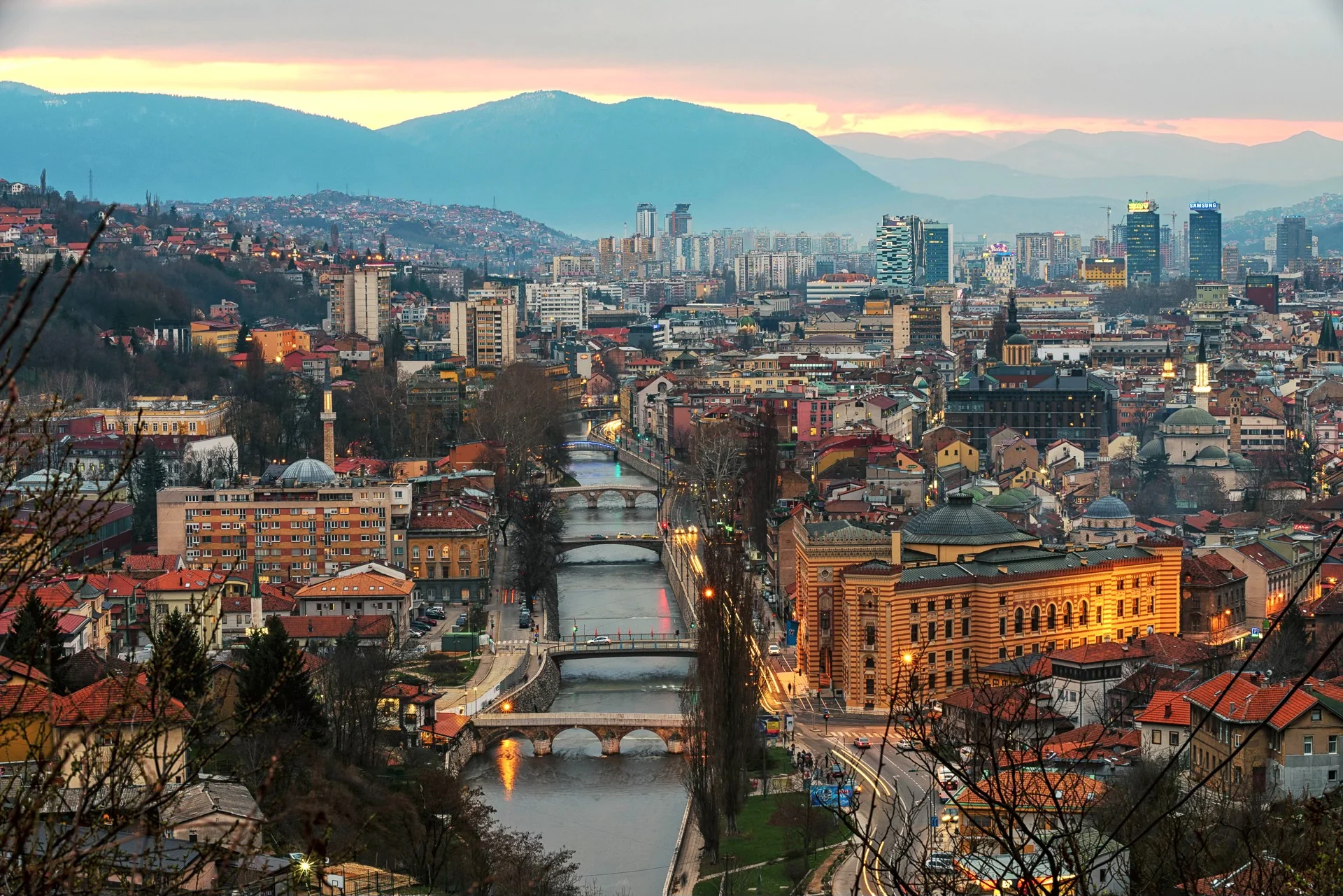 A view over Sarajevo at dusk